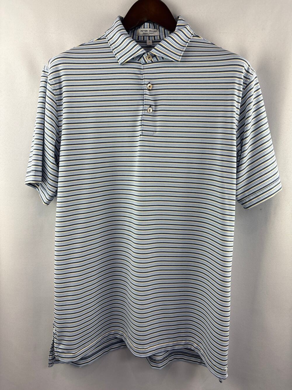Men’s Peter Millar Large Blue, White, & Yellow Striped Polo